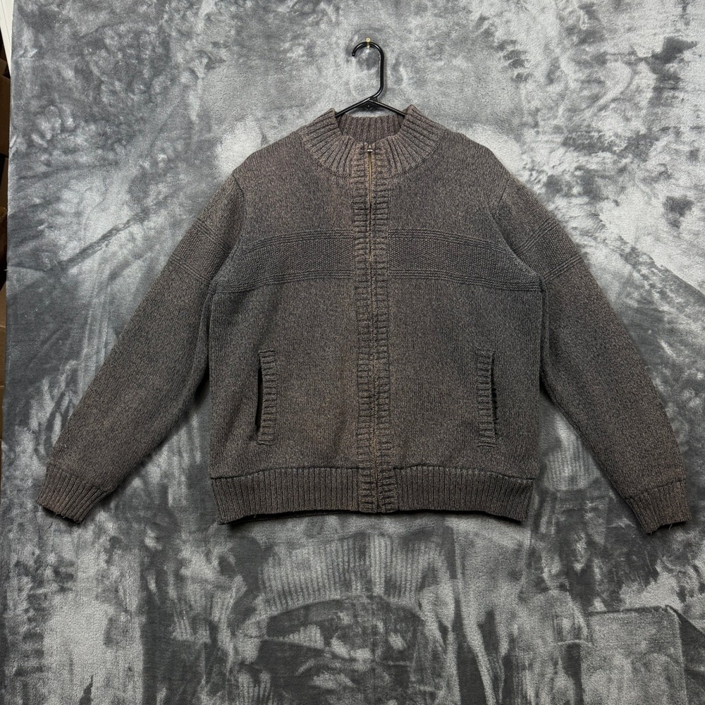 Boston Traders Full Zip Sweater Mens Large Brown Sherpa Lined Mock Neck Cardigan